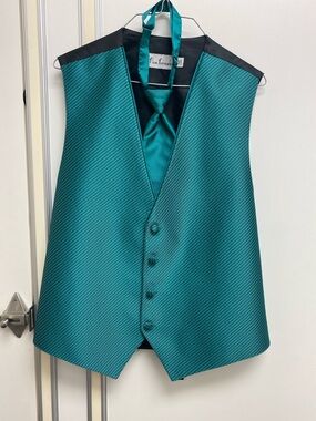 Teal Green Men's Formal Vest with Tie